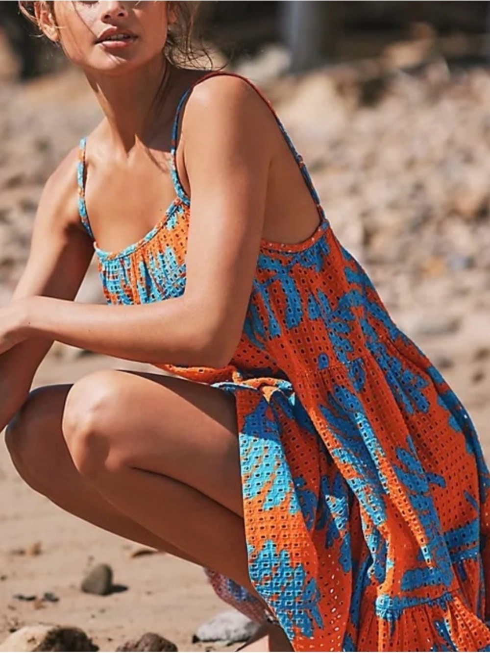 Solid & Striped Eyelet Cotton Cover Up Dress XS Orange Blue
